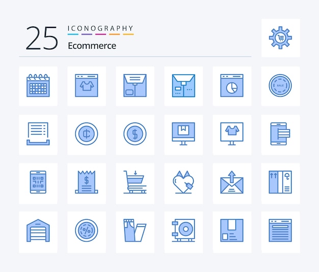 E-commerce 25 pacchetto di icone di colore blu che include l'e-commerce per lo shopping a tariffe commerciali