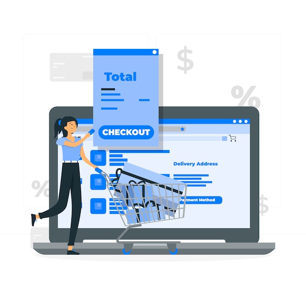 Ecommerce checkout laptop concept illustration