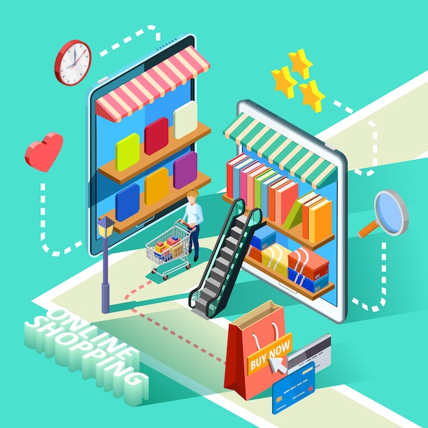 Free vector ecommerce online shopping isometric design poster