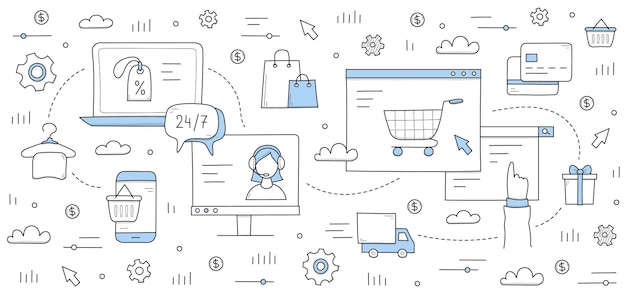 Free vector ecommerce web store hand drawn illustration