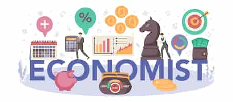 Free vector economics typographic header business people work with budjet cost control idea of economic analysis and money making business strategy vector flat illustration