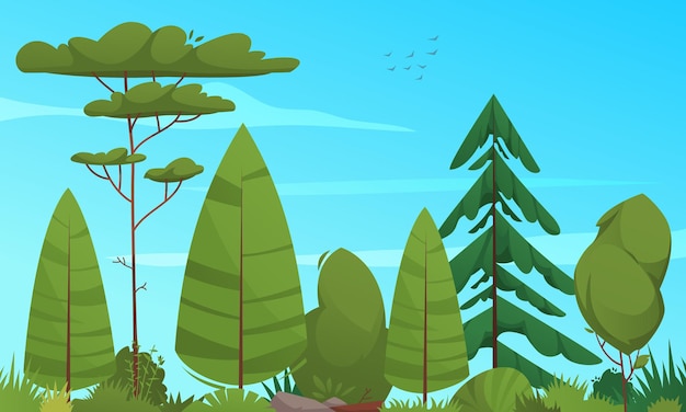 Free vector ecosystem cartoon poster with deciduary forest trees vector illustration