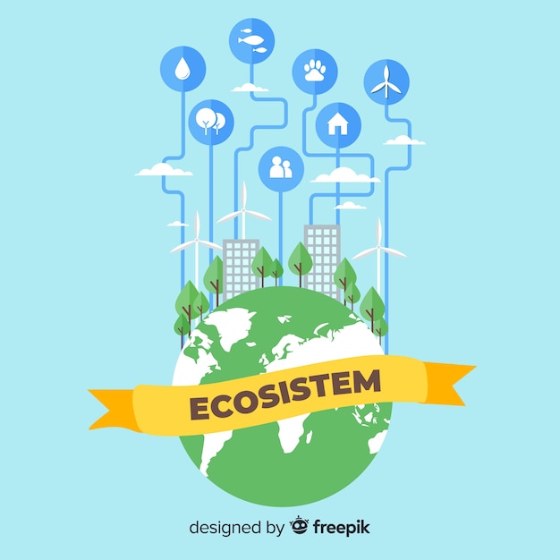 Free vector ecosystem concept with city on globe