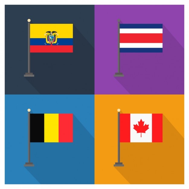 エクアドル、コスタリカ、ベルギー、カナダ国旗