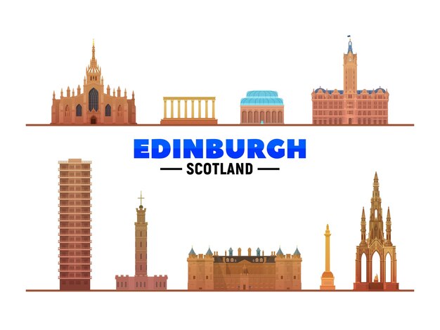 Edinburgh Scotland UK landmarks on white background Vector Illustration Business travel and tourism concept with modern buildings Image for banner or web site