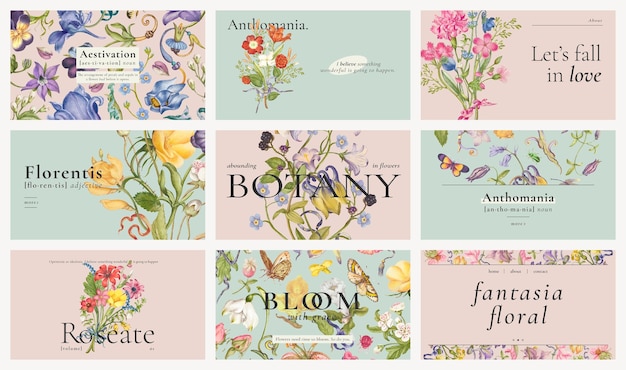 Vettore gratuito set di banner per blog vettoriali con modello floreale estetico modificabile