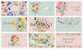 Editable aesthetic floral template vector blog banner set