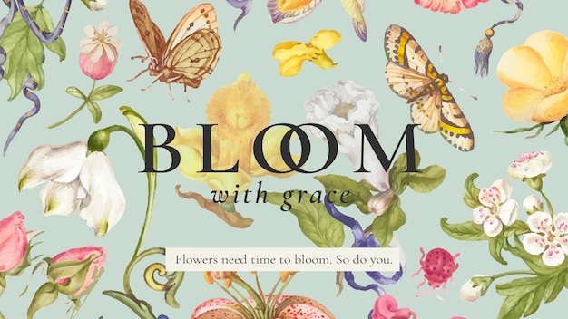 편집 가능한 아름다운 꽃 템플릿 벡터 블로그 배너, Pierre-Joseph Redouté의 작품에서 리믹스