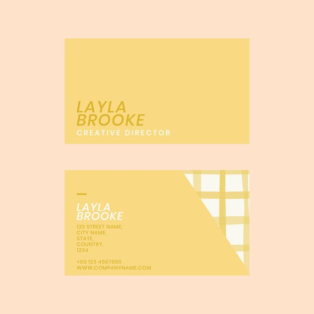 Editable business card template vector in cute pastel yellow pattern