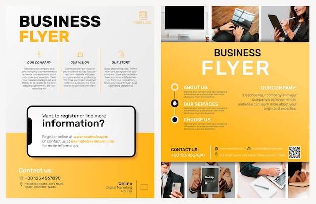 Free vector editable business flyer template  in yellow modern design