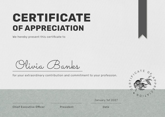 Editable certificate template in minimal botanical design