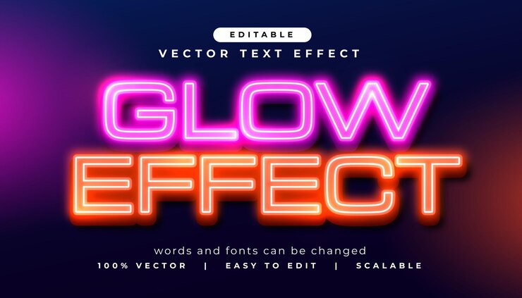 Free Vector editable glow effect text style in neon style
