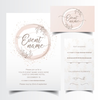 Editable invitation and business card design with hand drawn text dividers Premium Vector