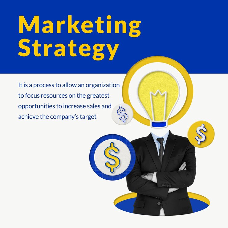 Free Vector editable marketing strategy template with businessman and lightbulb remixed media