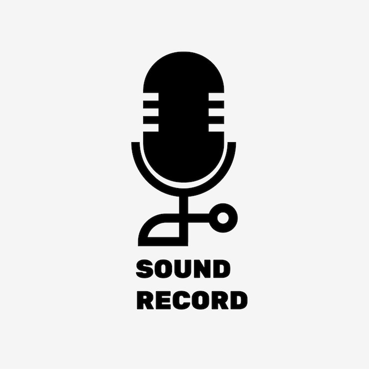 मुफ़्त वेक्टर editable microphone logo vector flat design with sound record text in black and white