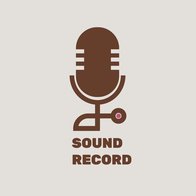 Редактируемый микрофон логотип вектор плоский дизайн с текстом звукозаписи