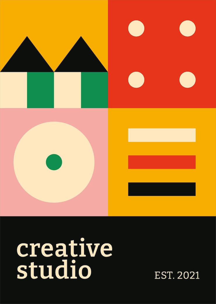Free Vector editable poster template  bauhaus inspired flat  creative studio text