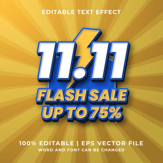 Editable text effect - 11.11 flash sale template style premium vector