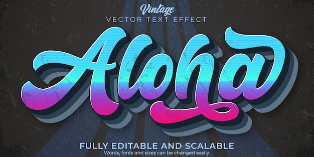 Editable text effect aloha, 3d vintage and retro font style