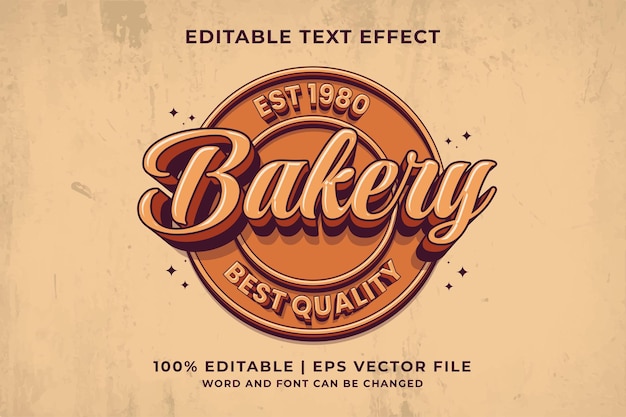 Editable text effect - bakery logo 3d traditional cartoon template style premium vector