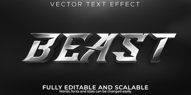 Editable text effect beast, 3d shine and metallic font style