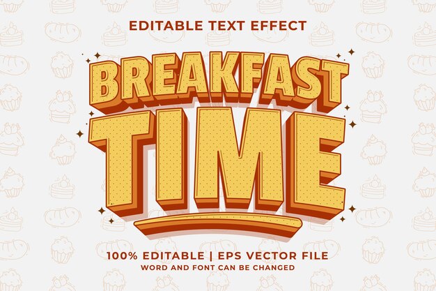 Editable text effect - breakfast time 3d traditional cartoon template style premium vector
