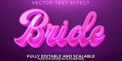 Free vector editable text effect bride, 3d pink and soft font style