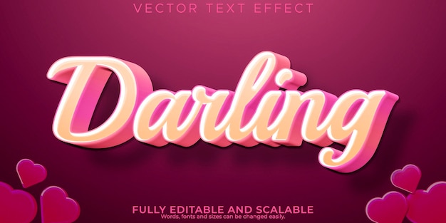 Free vector editable text effect darling romance 3d rose and love font style