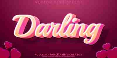 Free vector editable text effect darling romance 3d rose and love font style