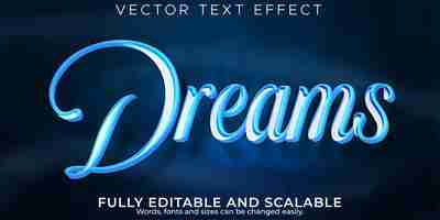 Free vector editable text effect dreams, 3d blue and night font style