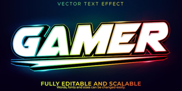 Free vector editable text effect gamer, 3d esport and stream font style