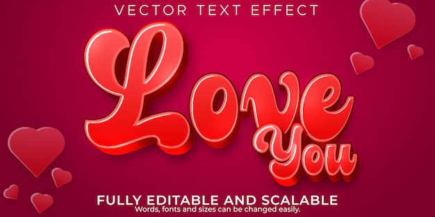 Free vector editable text effect love, 3d romantic and valentine font style