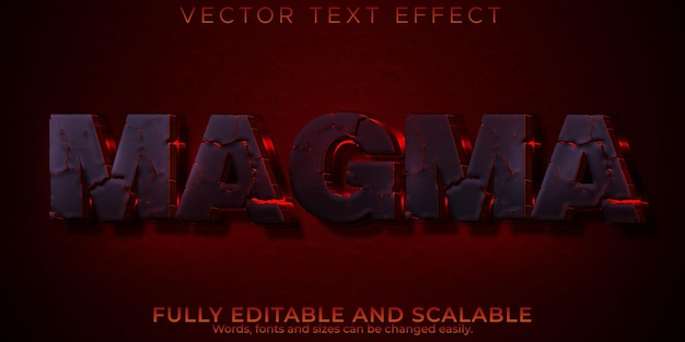Vettore gratuito magma effetto testo modificabile, stile carattere lava 3d e vulcano