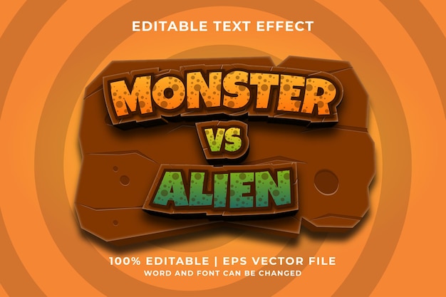 Editable text effect - monster vs alien 3d template style premium vector