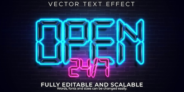 Editable text effect neon, 3d shine and glow font style