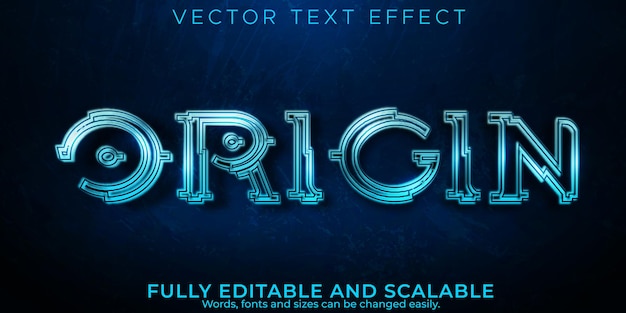 Редактируемый текстовый эффект происхождения, 3d научная фантастика и будущий стиль шрифта