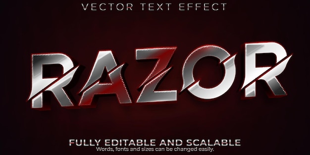 Editable text effect razor, 3d metallic and sword font style