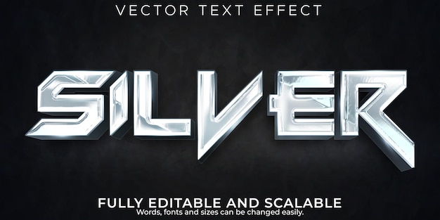 Editable text effect silver, 3d metallic gradient font style Free Vector