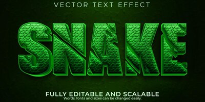 Editable text effect snake, 3d wild and skin font style