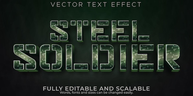 Free vector editable text effect soldier, 3d army and camo font style