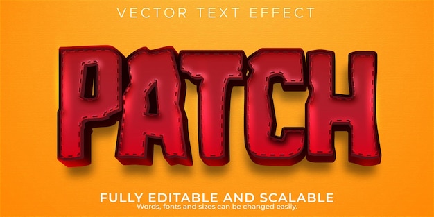 Free vector editable text effect stitch, 3d patch and textile font style