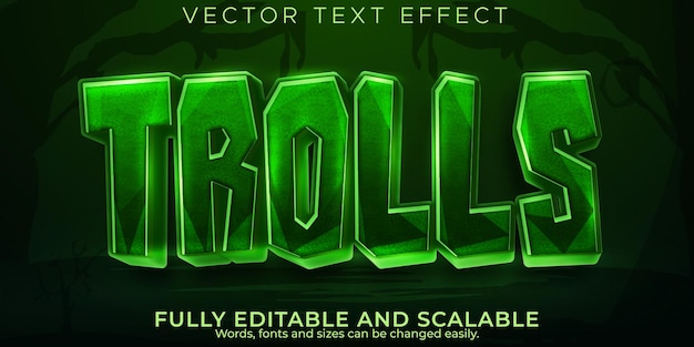 Editable text effect trolls, 3d cartoon and comic font style