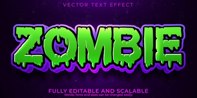 Редактируемый текстовый эффект зомби, 3d ужас и страшный стиль шрифта