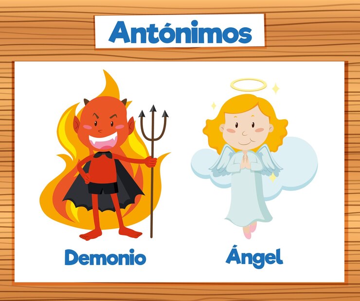 मुफ़्त वेक्टर education antonyms demonio and angel in spanish