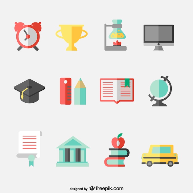 Free vector education concept flat icons set