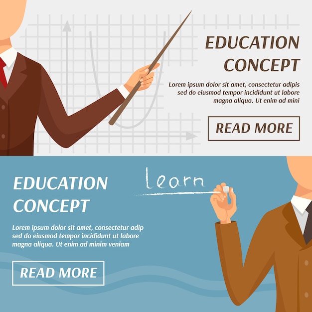 Free vector education concept horizontal banners