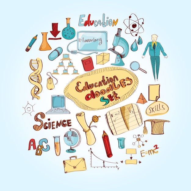 Free Vector education doodle colored
