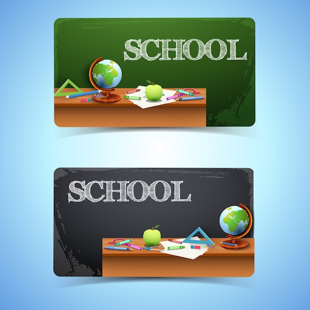 Education horizontal banners with chalkboard vector illustration