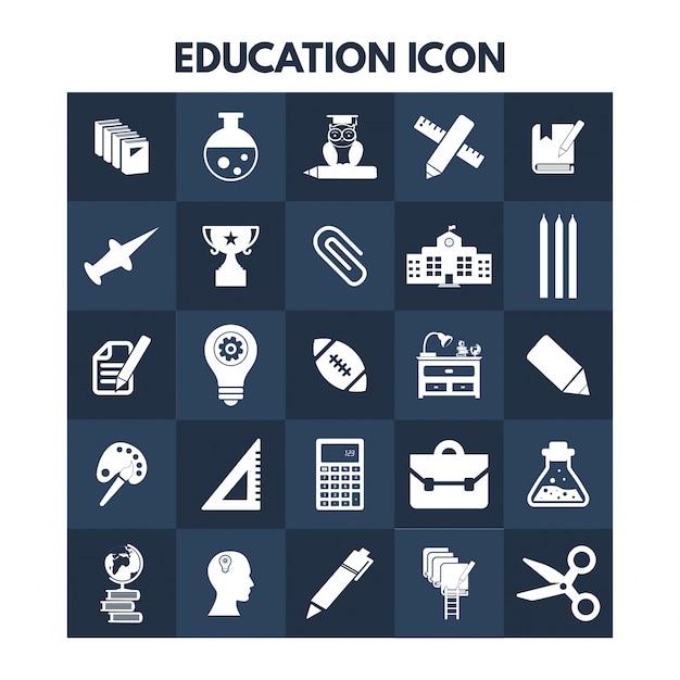 Free vector education icons on blue boxes