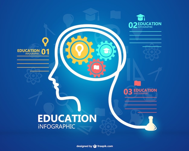 Education infographic with man silhouette and gears